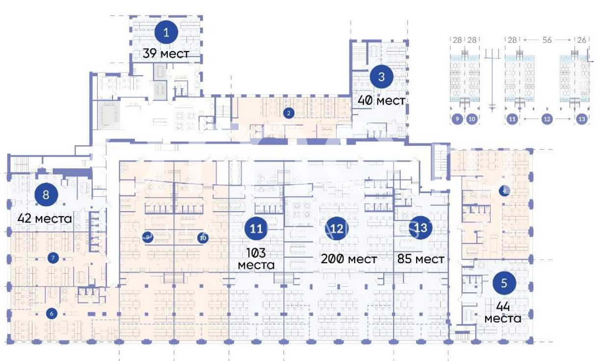 Планировка офиса 248.58-1066.67 м², 2 этаж, Административное здание «Товарищество Рябовской Мануфактуры, фаза 2»
